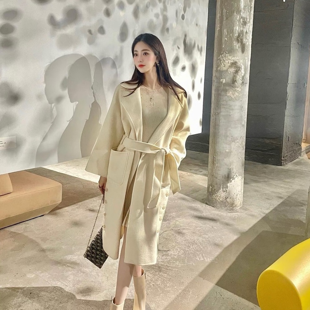 Authentic Max Mara Cream Belted Coat - Picture 8 of 8